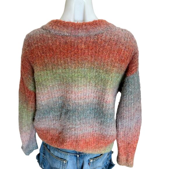 BlankNYC Orange Striped Cardigan Sweater XS Oversized Fuzzy Grandpa V-Neck $88 - Picture 10 of 11
